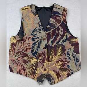 Vintage 90s Handmade Multicolor Fall Autumn Leaf Pattern Vest Medium